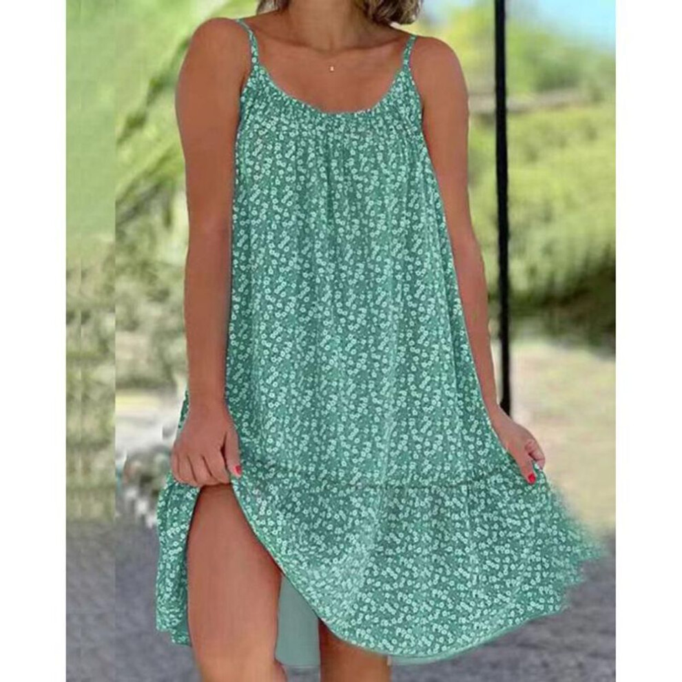 (green, 5XL) Women's Fashion Sling Dress Summer Casual Sleeveless Oversized Floral Printing Party Loose Dresses Female