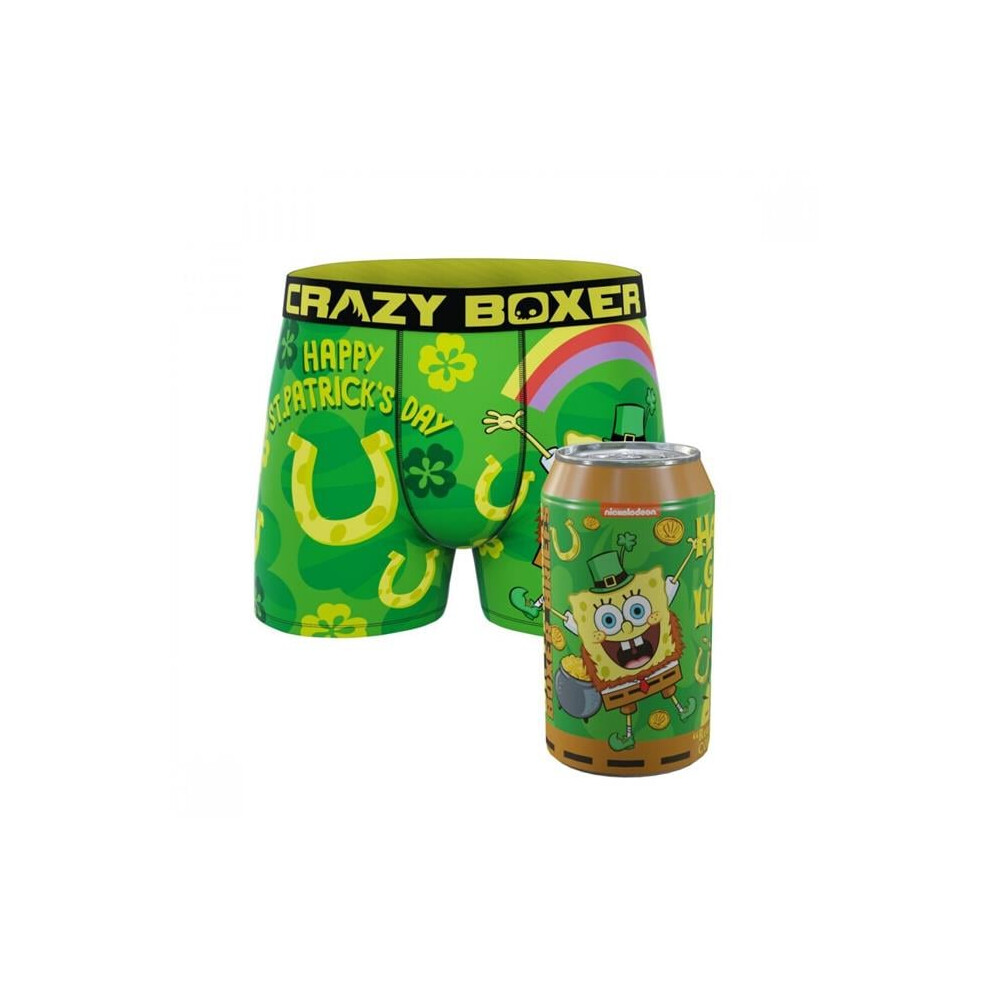 Spongebob 877802-large-36 Crazy Boxer SquarePants St. Patricks Day Boxer Briefs for Mens, Green - Large 36-38