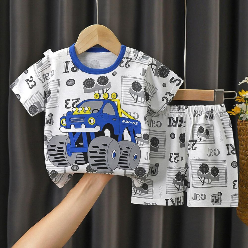 (blue, 80) New Kids Boys Girls Summer Pajamas Cute Cartoon Print Short Sleeve T-Shirt Tops with Shorts Toddler Baby Clothing Sets