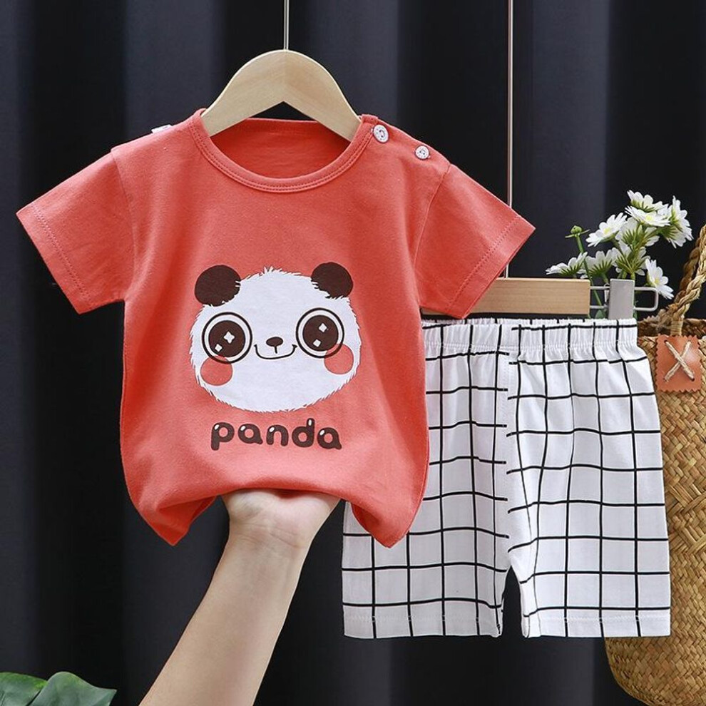(red, 100) New Kids Boys Girls Summer Pajamas Cute Cartoon Print Short Sleeve T-shirt Tops With Shorts Toddler Baby Clothing Sets