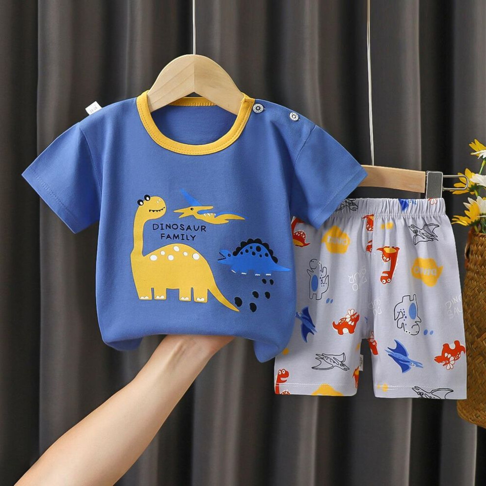 (navy blue, 130) New Kids Boys Girls Summer Pajamas Cute Cartoon Print Short Sleeve T-shirt Tops With Shorts Toddler Baby Clothing Sets