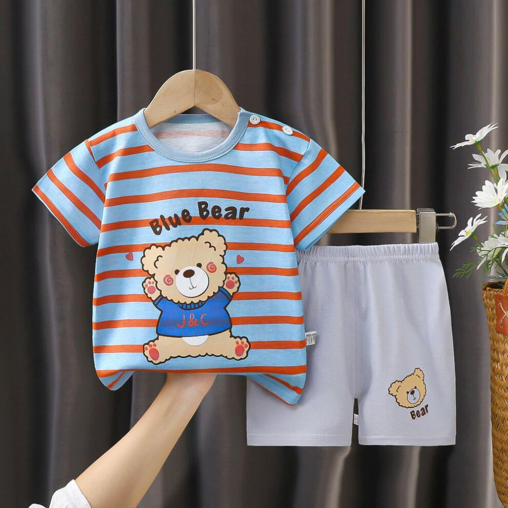 (grey, 90) New Kids Boys Girls Summer Pajamas Cute Cartoon Print Short Sleeve T-Shirt Tops with Shorts Toddler Baby Clothing Sets