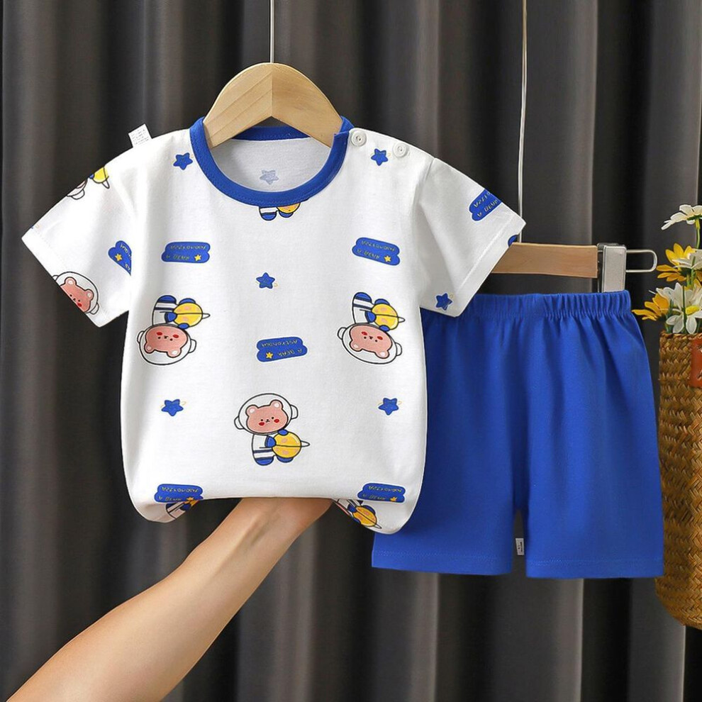 (beige, 120) New Kids Boys Girls Summer Pajamas Cute Cartoon Print Short Sleeve T-shirt Tops With Shorts Toddler Baby Clothing Sets