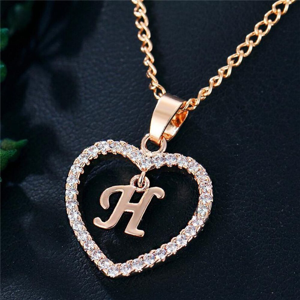 (rose gold, H) Charming Alphabet Elegant Pendant Initial Letter Simple Exquisite Love Heart Necklace Fashion Diy