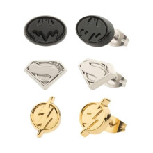 Justice League 883437 Batman Superman & Supergirl Earrings Set, Gold - 3 Pair