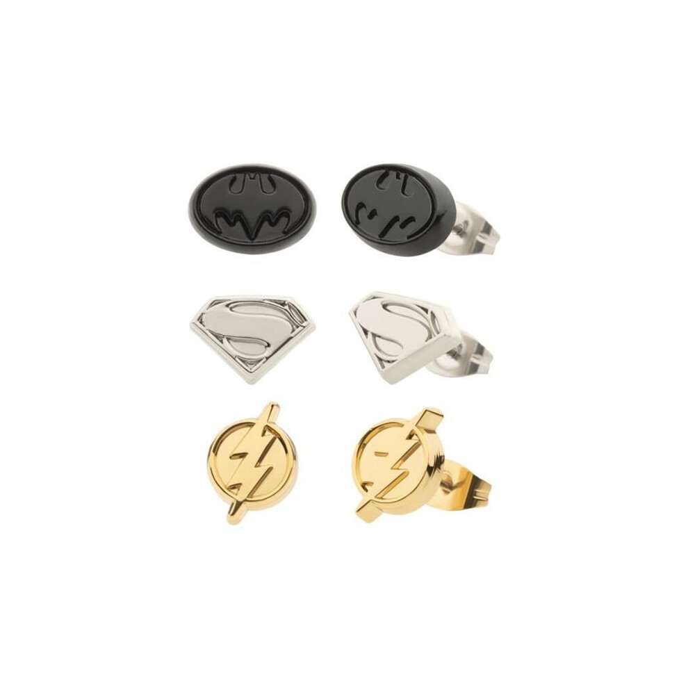 Justice League 883437 Batman Superman & Supergirl Earrings Set, Gold - 3 Pair