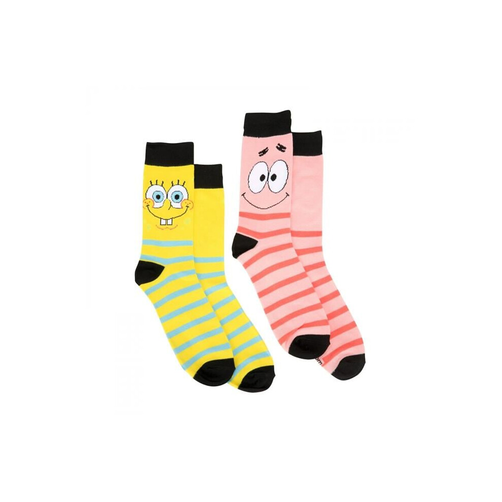 Spongebob 877476 Patrick Striped Pack of Crew Socks for Mens, Yellow & Pink - 2 Pair