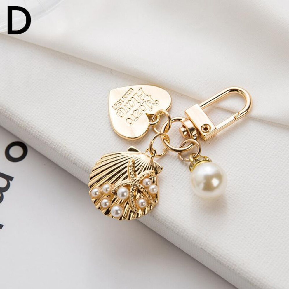 (Other, D) 1pc Cute Keychain Heart Keychain Shell Keychain Metal Pendant Fashion Bag Ornament Pearl Pendant