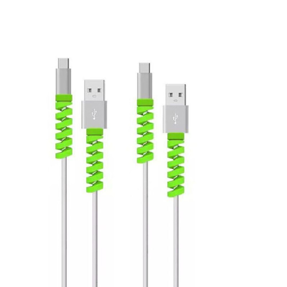 (green) Spiral Usb Data Charging Cable Earphone Line Cord Protector Silicone Case Cover Prevent The Phone Charging Cable From Breaking