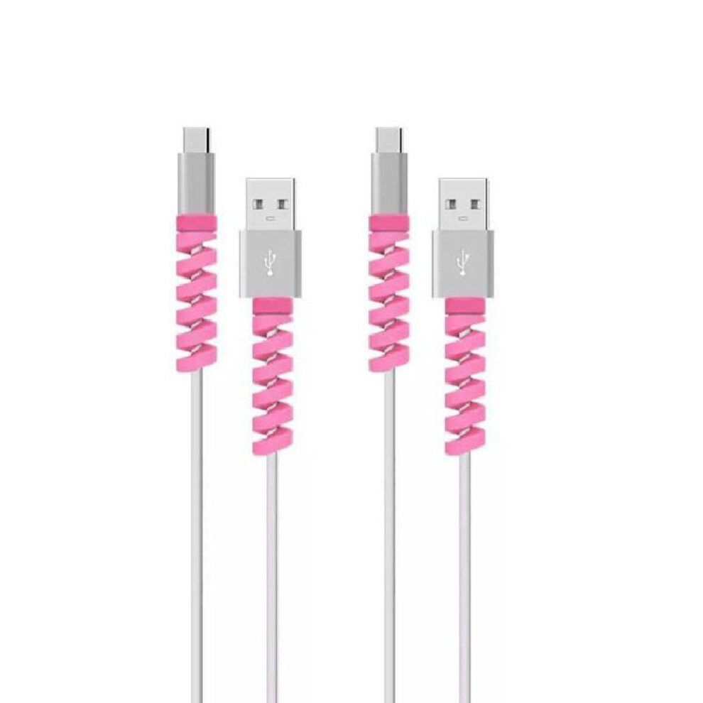 (pink) Spiral Usb Data Charging Cable Earphone Line Cord Protector Silicone Case Cover Prevent The Phone Charging Cable From Breaking