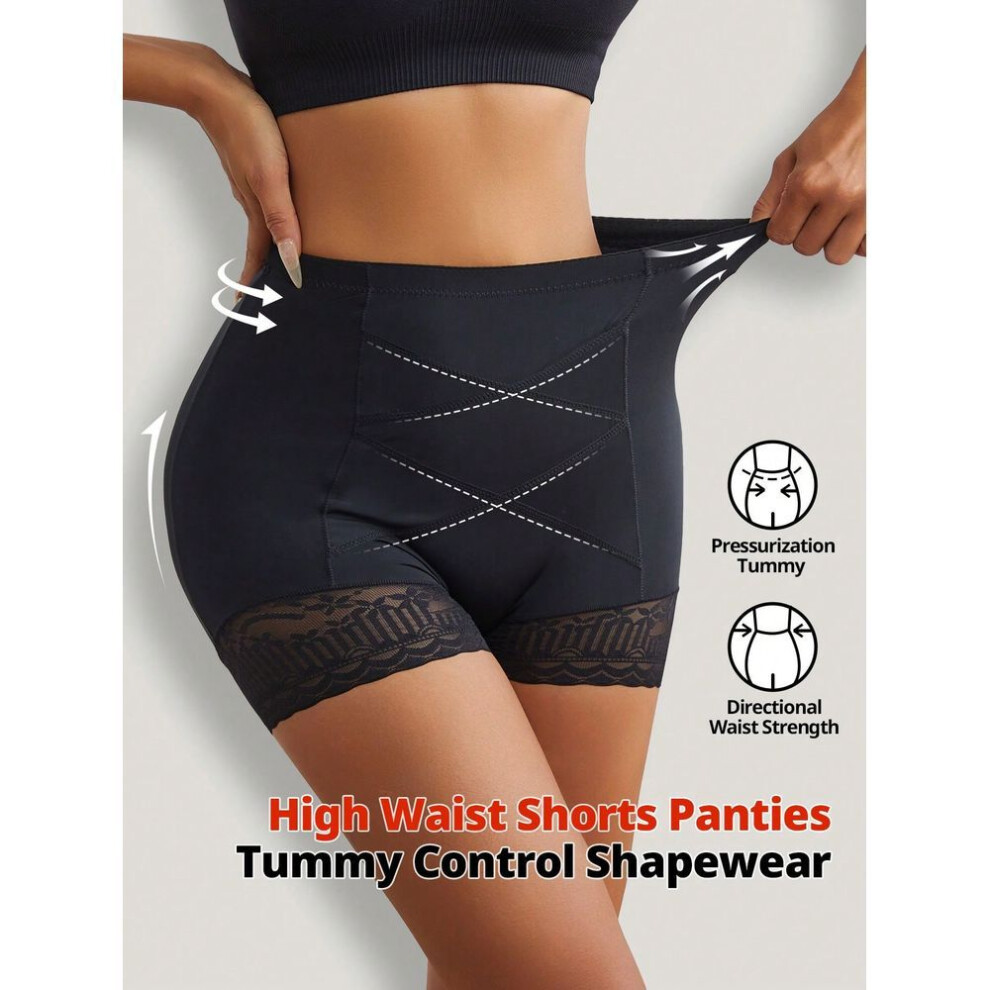 (black, XXXL) Women High Waist Tummy Control Lace Safety Shorts Panties Postpartum Shaping Boxer Briefs Under Skirts Underwear Butt Lifter Shapewear Anti-Rolling