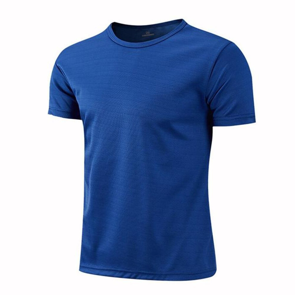 (M, sapphire blue) Summer Round Neck T-shirt Quick Dry Clothes Work Clothes Short-sleeved T-shirt