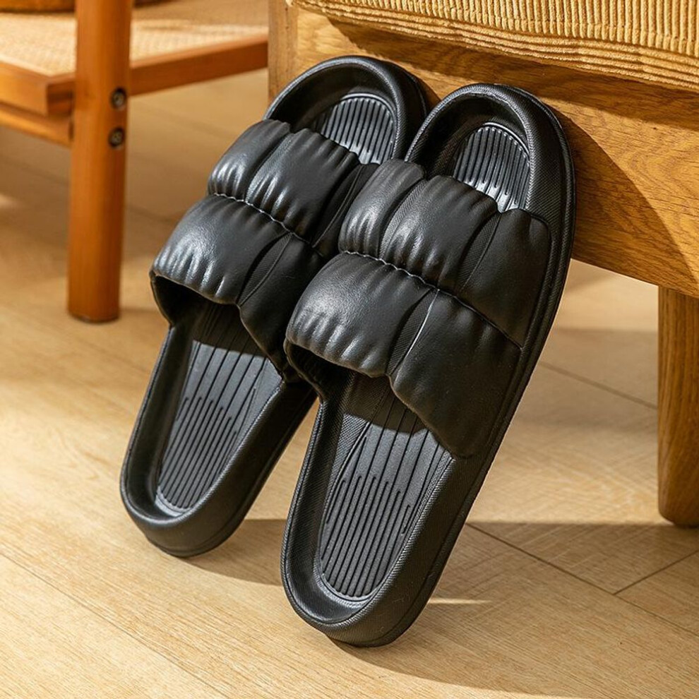 (black, 36-37) Women Summer Beach Sandals Soft Sole Cloud Slippers with Thick Platform Fashion Eva Flip Flops for Home