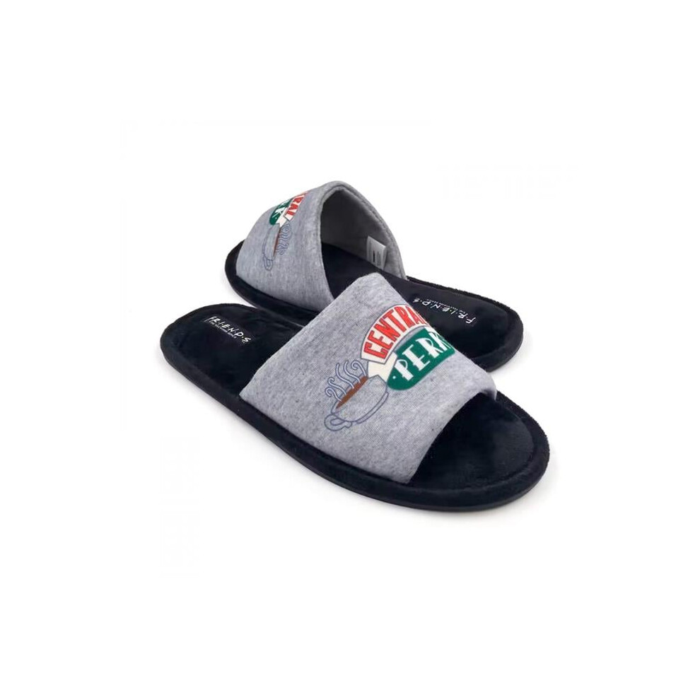 Friends 875121-size7 Central Perk Fuzzy Slippers for Womens, Gray & Black - Size 7