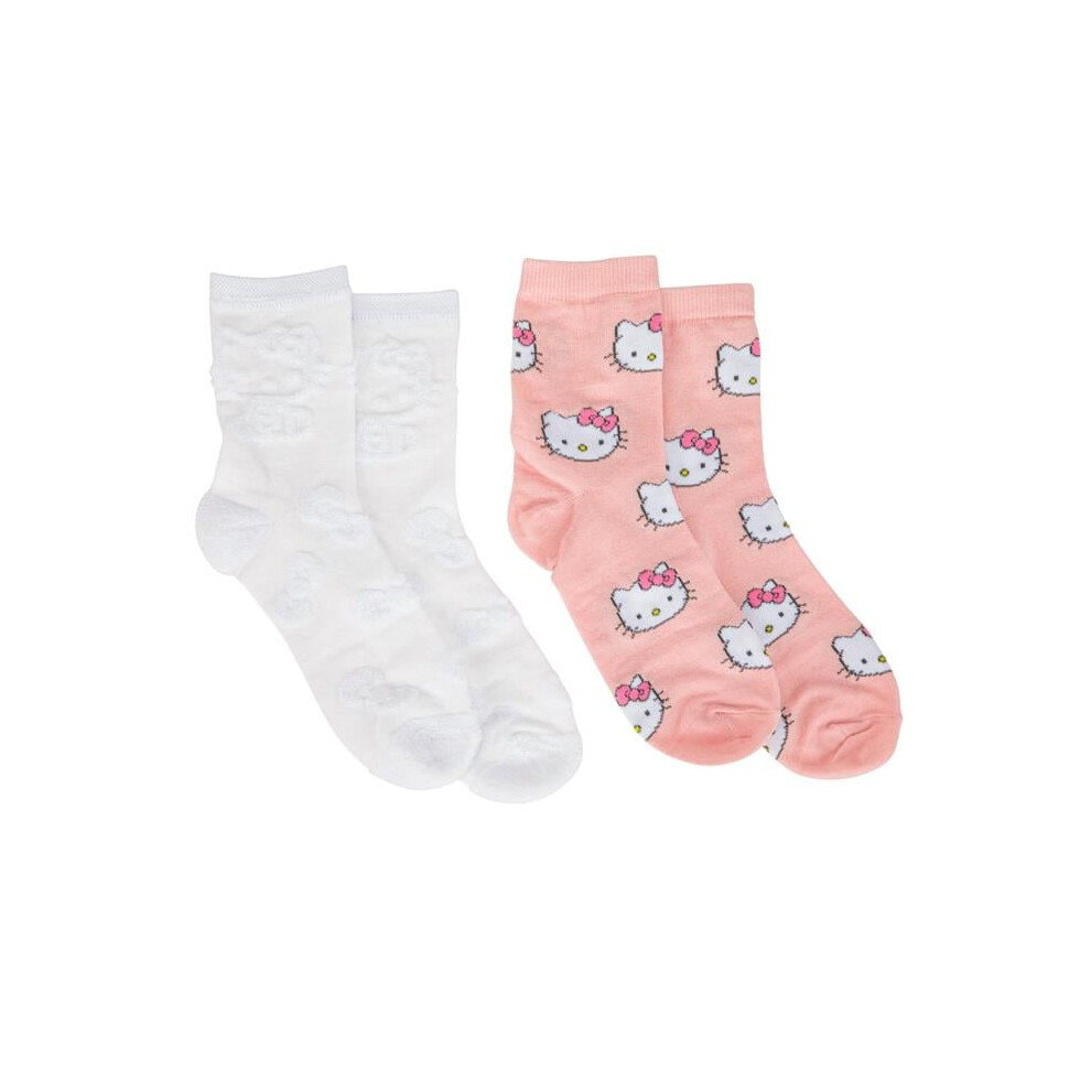 Hello Kitty 877190 Women Face Print Crew Socks - Pack of 2