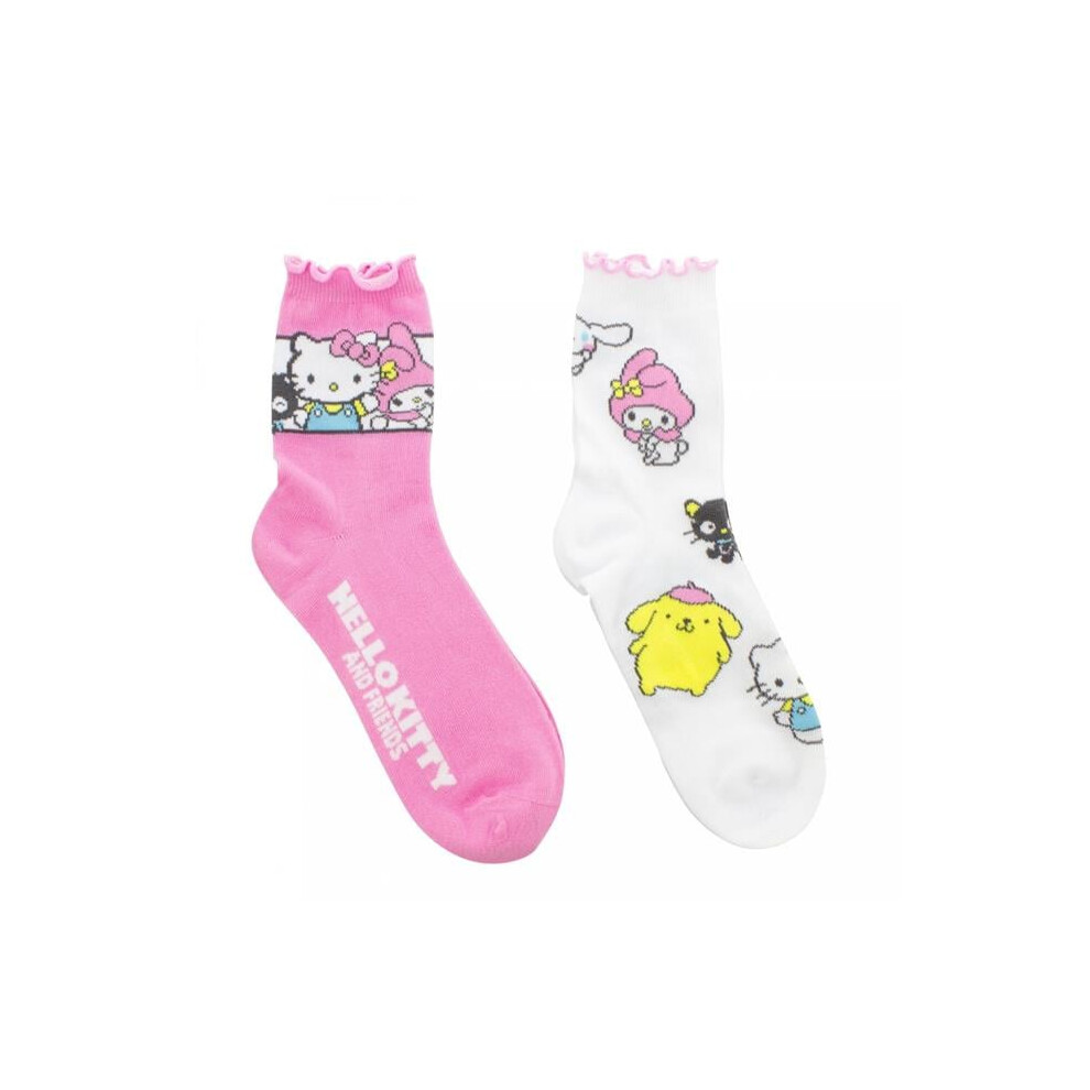 Hello Kitty 884001 Hello Kitty & Friends Sanrio Womens Ribbed Lettuce Socks, Multi Color - Pack of 2