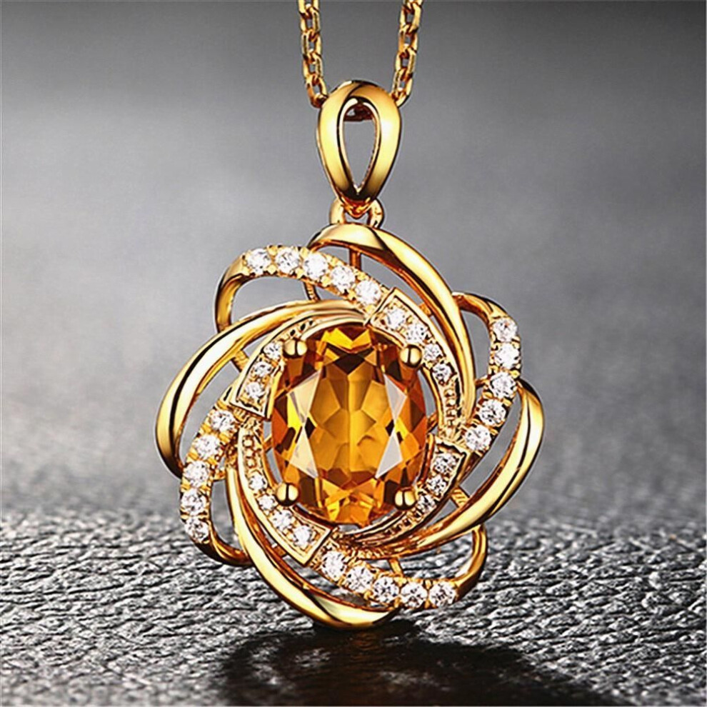 (gold) Yellow Crystal Citrine Gemstones Zircon Pendant Necklaces for Women Tone Choker Chain Jewelry