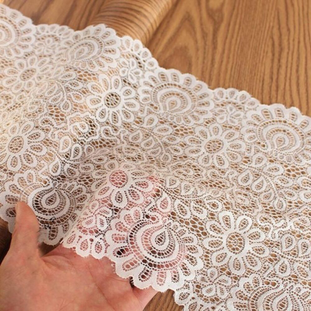(white) 2yard White Elastic Lace Fabric French Hollow Underwear Stretch Lace Trim Diy 22cm Wide