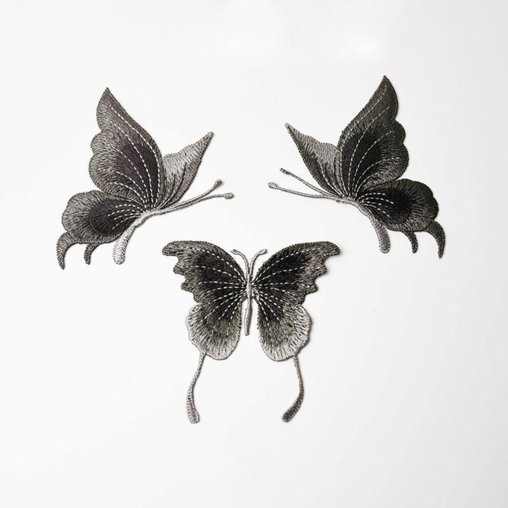 (black) 3pcs Blue Lace Embroidered Butterfly Patches Sew On Clothes Applique Dancing Dress