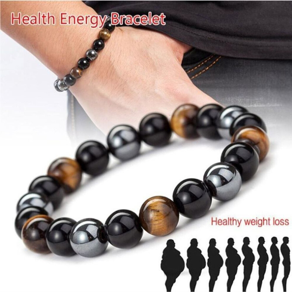 (10mm) 8/10mm Tiger Eye & Hematite & Black Obsidian Stone Bead Bracelet Men's Fashion Natural Stone Bracelet  Jewelry Gift Bracelets For Women Hallow