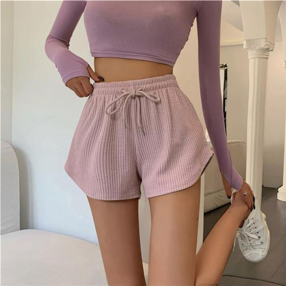 (pink, L) Women Shorts Summer High Elastic Lace Up Drawstring Wide Leg Sweat Short Fitness Running Shorts Loose Casual Large Sports Pants