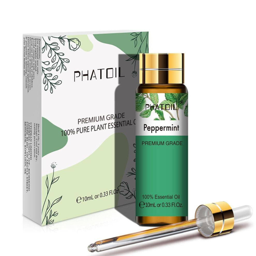 (as the picture, Peppermint) Phatoil 10ml With Dropper Lavender Vanilla Eucalyptus Pure Natural Essential Oils Rose Jasmine Ylang Ylang Diffuser Aroma Oil