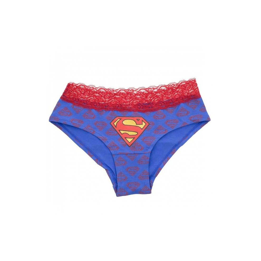 Superman 886132-small Superman Lace Trim Womens Hipster Underwear - Blue - Small