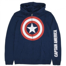 Captain America 888688-large Captain America Shield & Sleeve Logo Zip-Up Hoodie - Navy - Large