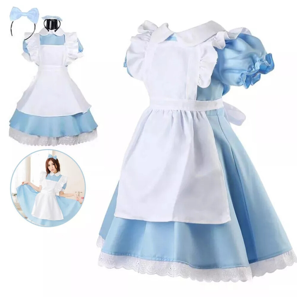(XXL) Ladies ALICE IN WONDERLAND Maid Uniform Character Fancy Dress Costume Outfit