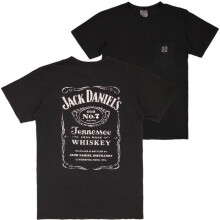 Jack Daniels 885582-2xlarge Jack Daniels Distressed Front & Back Print Embroidered No.7 Pocket T-Shirt, Black - 2XL