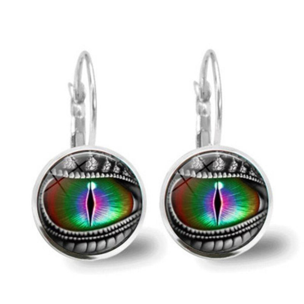 (silver) 1 Pair Dragon's Eye Bronze Trendy Glass Cabochon 15MM Lever Back Earrings