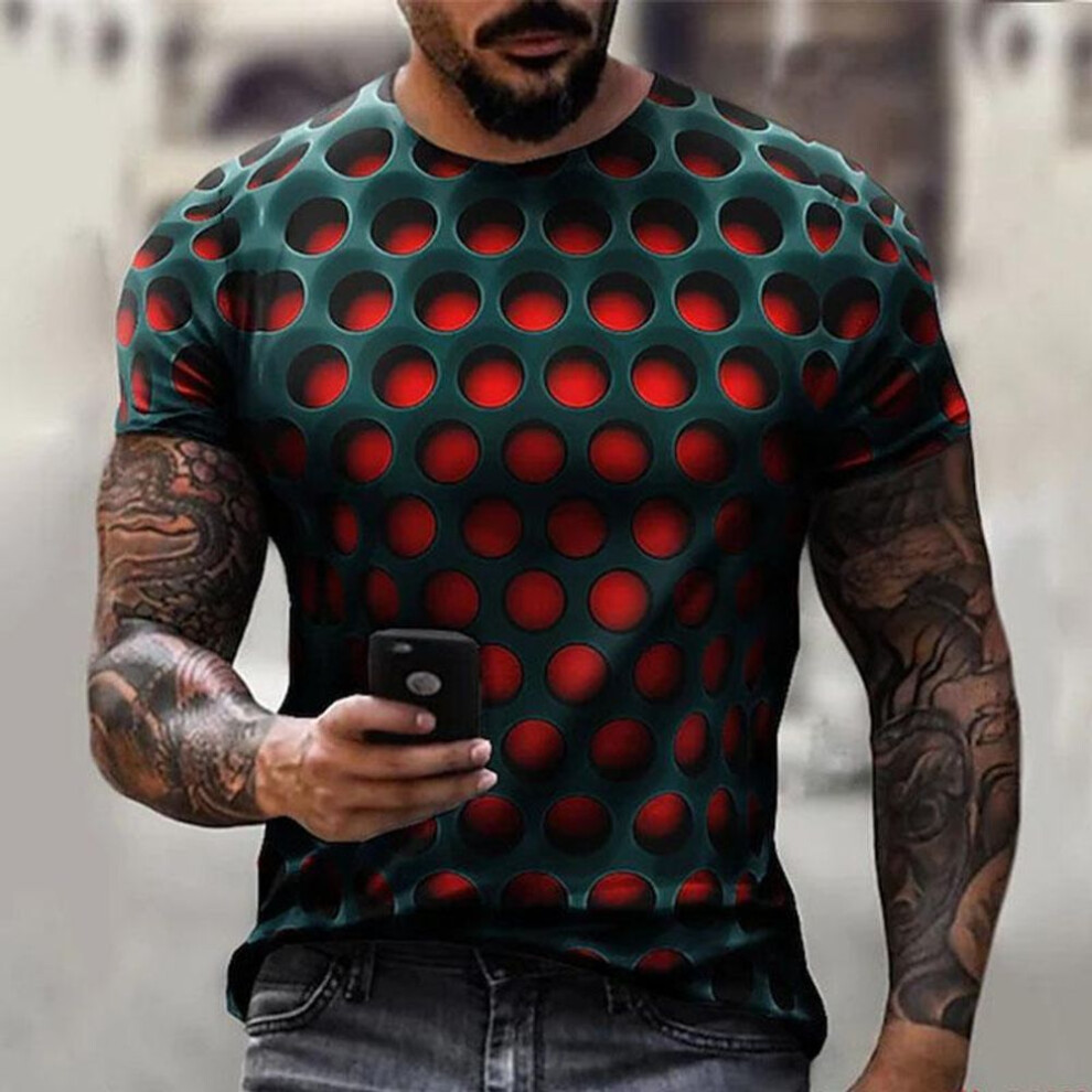 (red, XS) Men's T Shirt 3D Print Optical Illusion Plus Size Short Sleeve Casual Tops Polyester Fashion Streetwear Exaggerated Cool Round Neck
