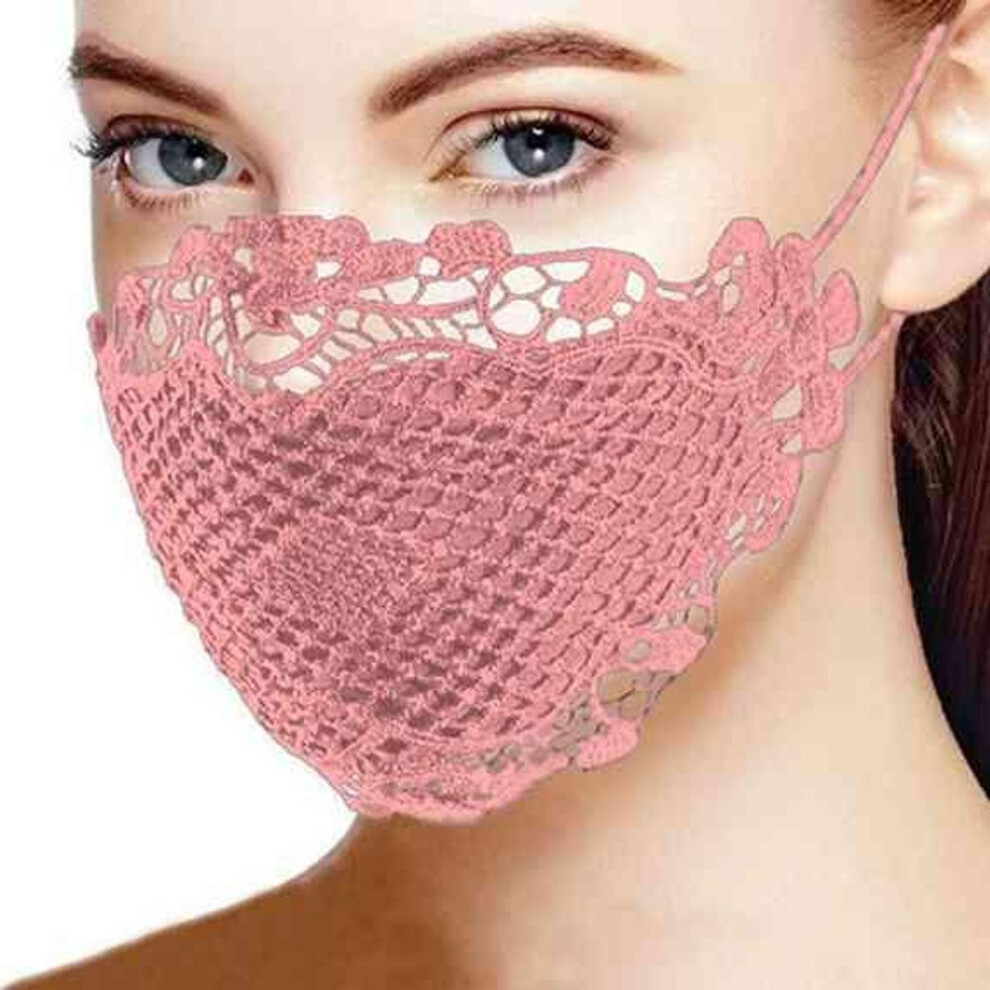 (pink, One Size) Fashion Women's Reusable Face Mask Mouth Mask Charming Stylish Brief Solid Lace Mouth Mask