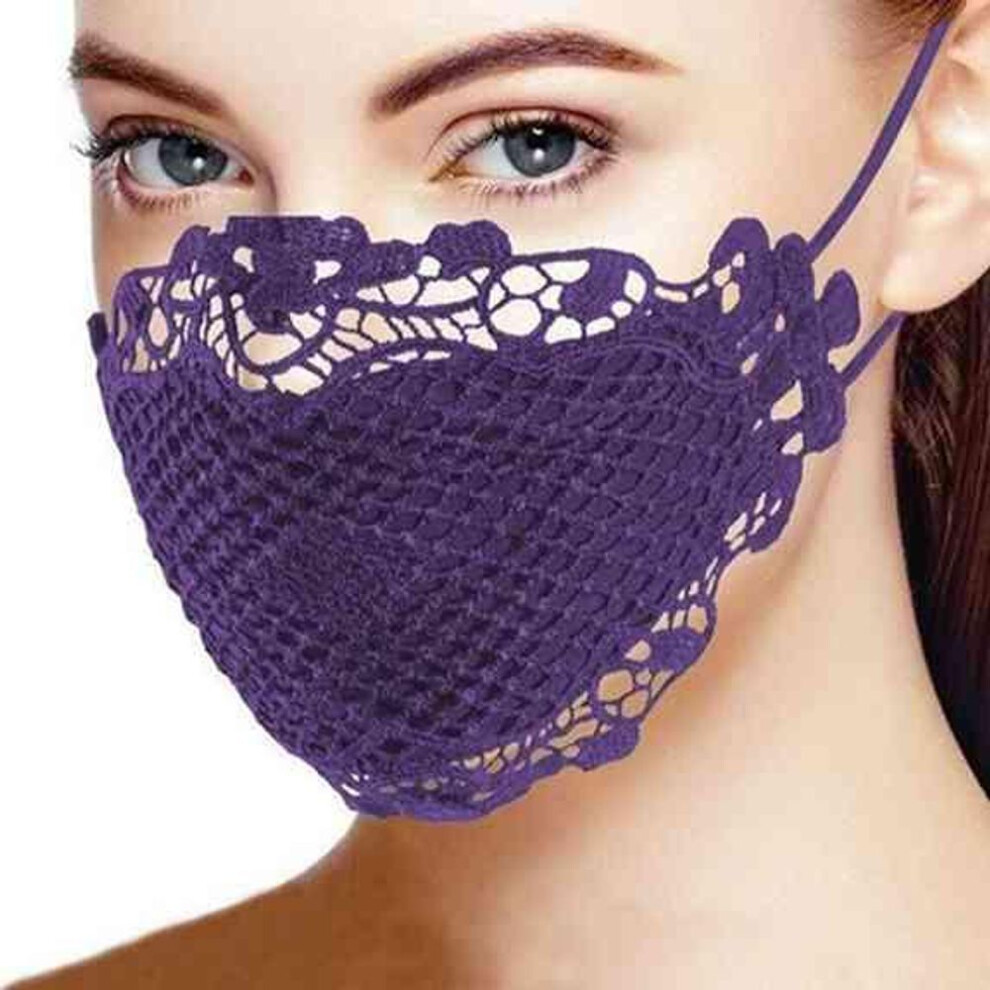 (purple, One Size) Fashion Women's Reusable Face Mask Mouth Mask Charming Stylish Brief Solid Lace Mouth Mask