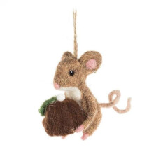 MDR Trading AB-27-BAKERY-763-Q01 3 in. Mouse with A Christmas Pudding Ornament - Tan & Brown