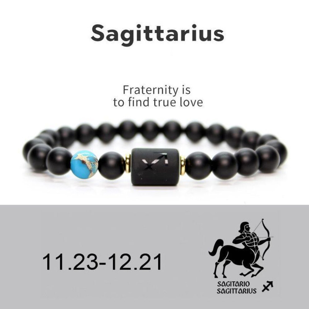 (sagittarius) Men Women 12 Constellation Bracelet Elastic Bracelet Hand Woven Adjustable Natural Tiger Eye Obsidian Bracelet Party Gift Jewelry