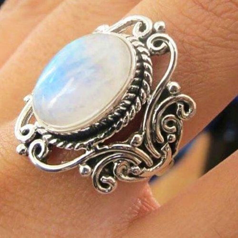 (10) Antique Jewelry Rings Rainbow Moonstone Ring Wedding Jewelry
