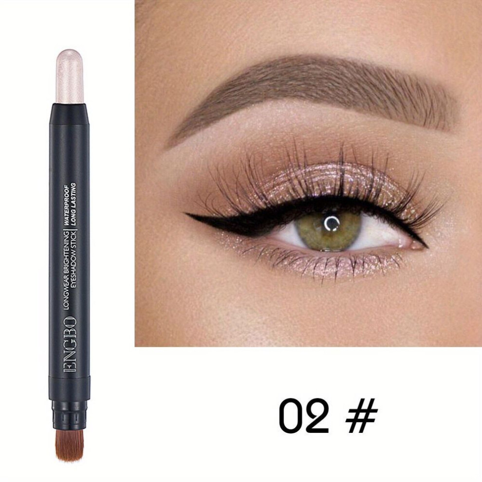 (02) 12-color Smudge-proof Eyeshadow Stick With Brush Head Glitter Matte And Shimmer Crayon Eyeshadow For Long-lasting Makeup For Music Festival