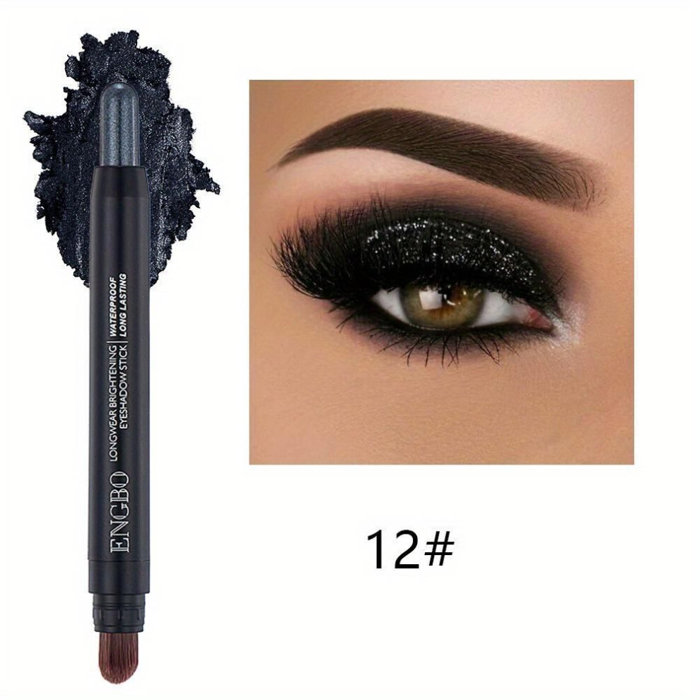 (12) 12-color Smudge-proof Eyeshadow Stick With Brush Head Glitter Matte And Shimmer Crayon Eyeshadow For Long-lasting Makeup For Music Festival