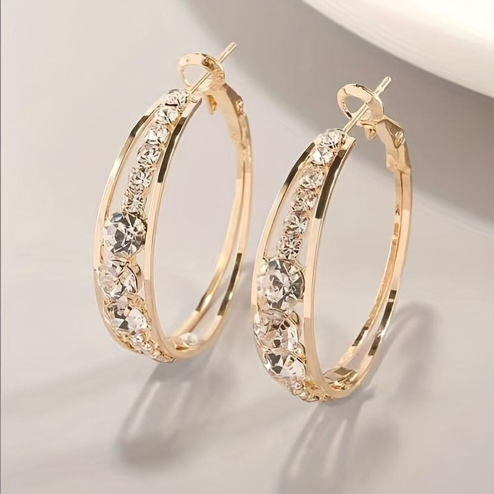 (gold) 1pair Earrings Exquisite Explosive Style Wind Rhinestone Men's And Women's Earrings Large Circle Earrings Ear Jewelry