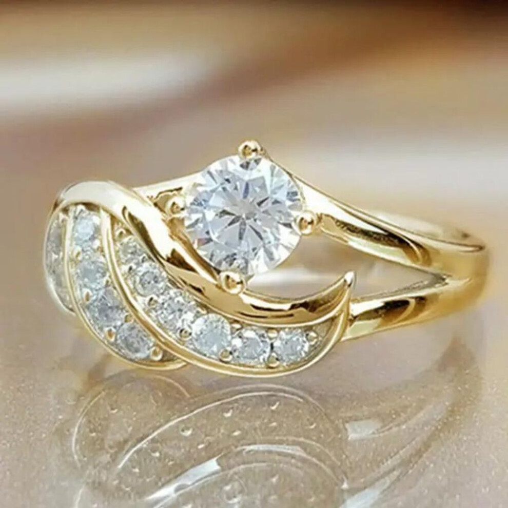 (gold, 5) 1pc New Fashion Angel Wing Golden Silvery Micro-inlaid Artificial Diamond Ring For Women