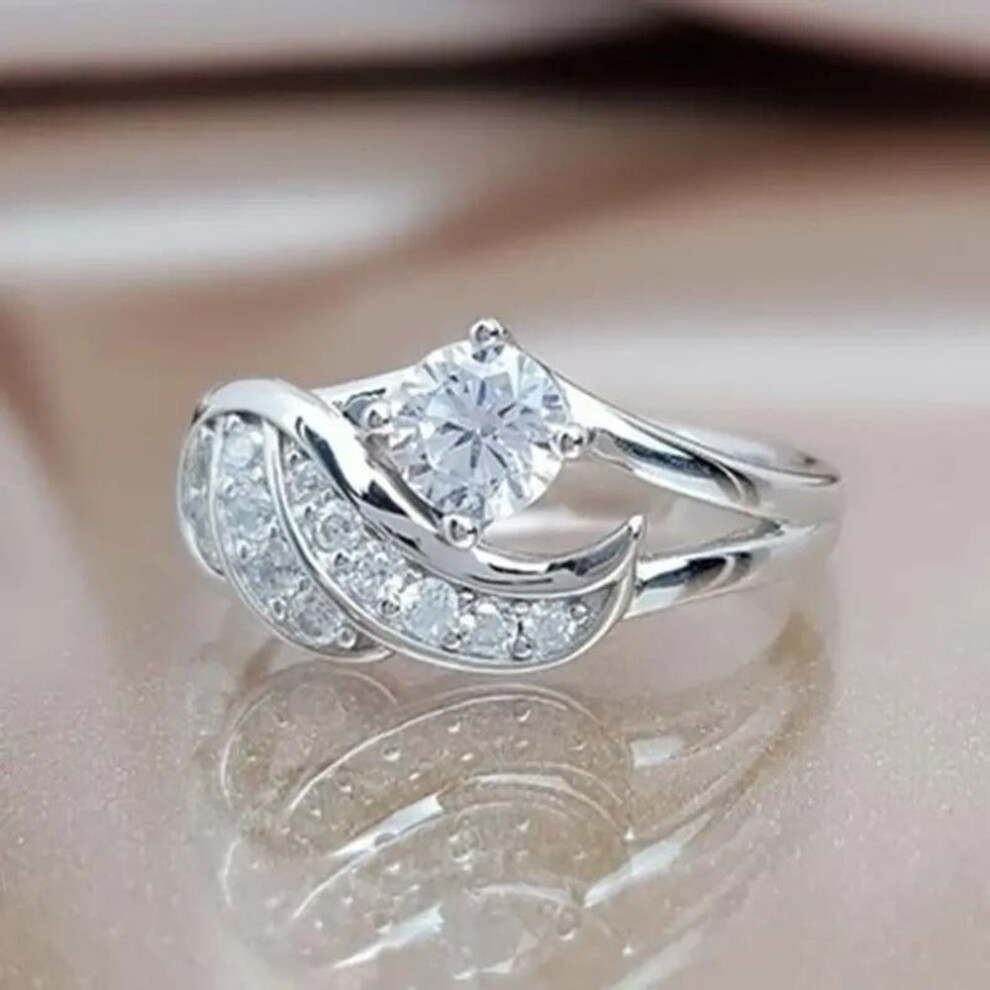 (silver, 7) 1pc New Fashion Angel Wing Golden Silvery Micro-inlaid Artificial Diamond Ring For Women