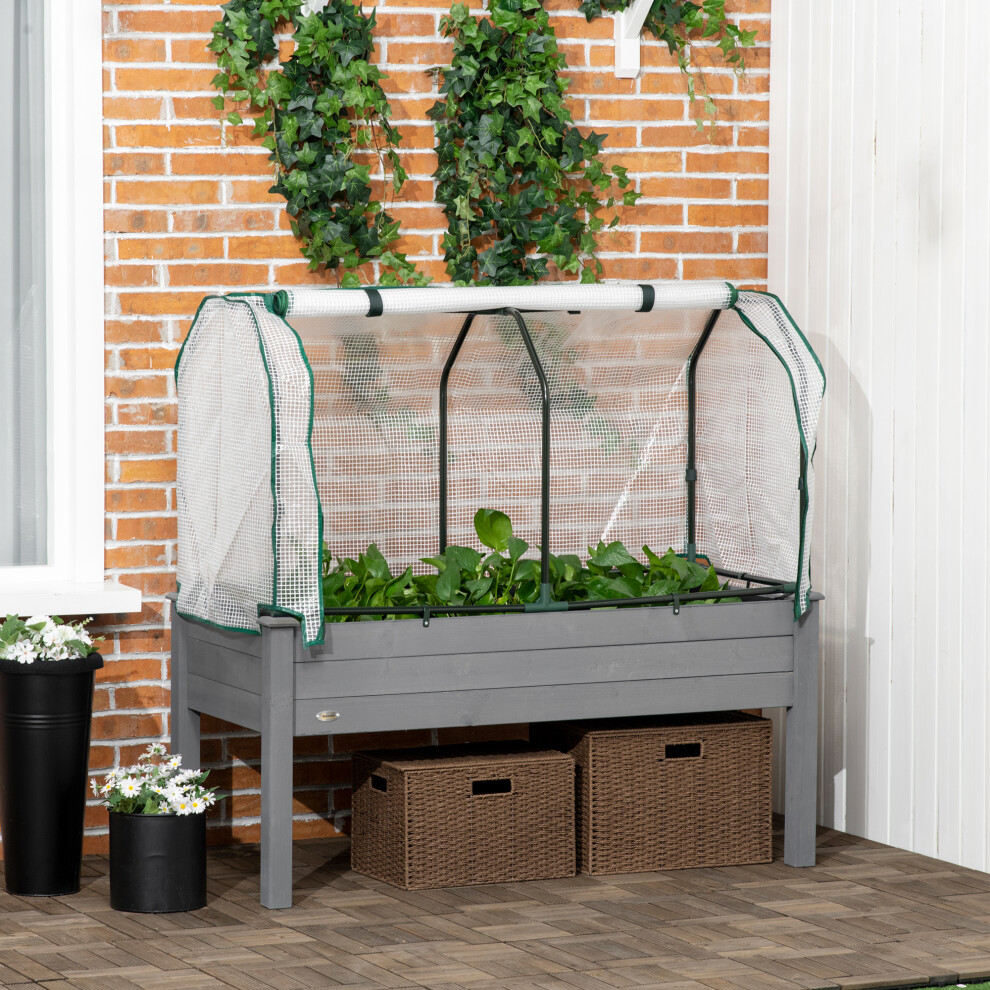 Outsunny Dark Grey Raised Garden Bed with PE Cover - Image 3
