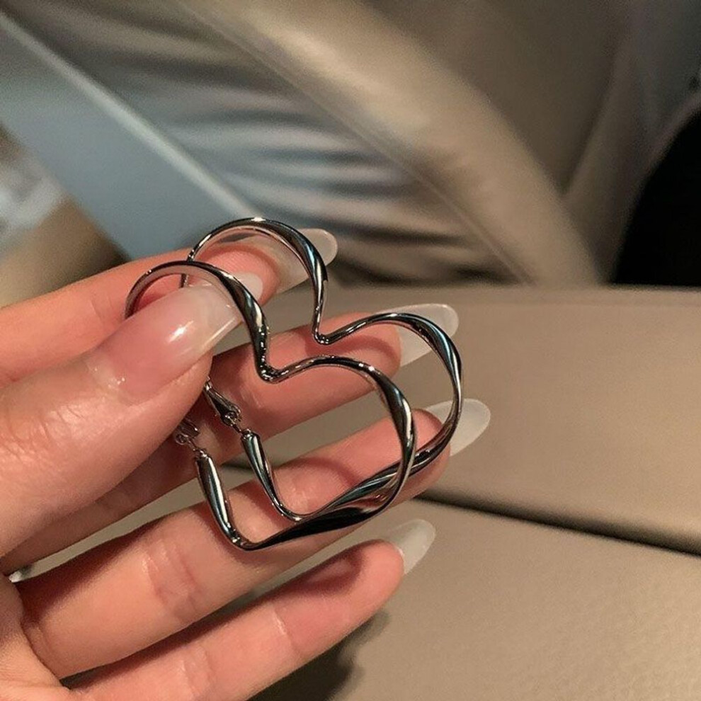 (silver) Simple Alloy Heart Dangle Earrings Punk Ear Hoop Jewelry For Women Girl Friendship Gifts Accessories