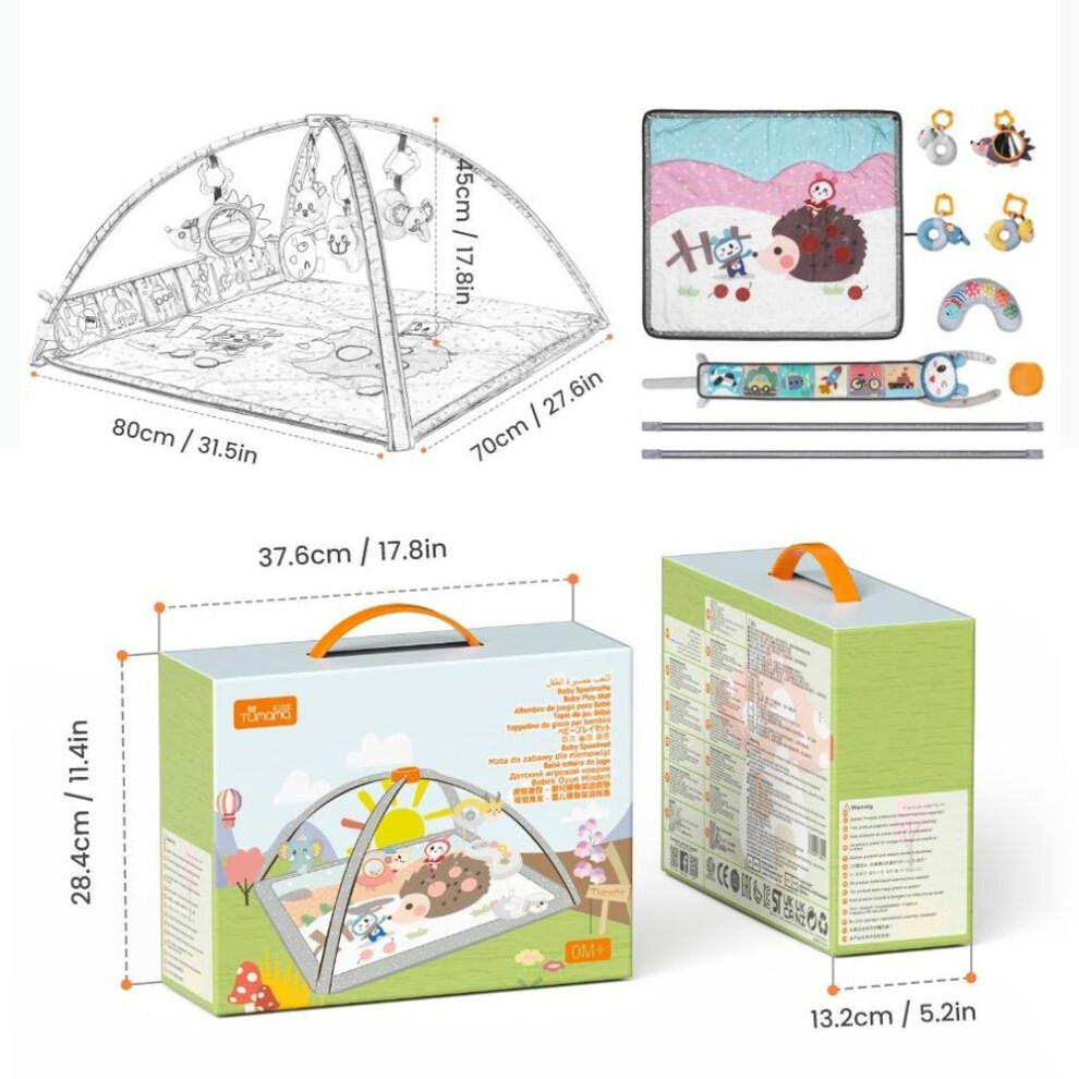 (as the picture, 80*70*45cm) TUMAMA Baby Gym,Playmats with Removable Hanging Toys and Plush Tummy Time Pillow,High Contrast Baby Activity Mat