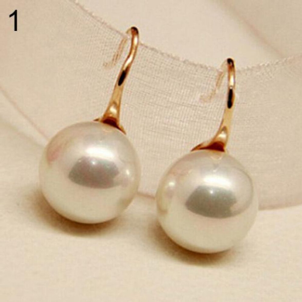 (golden) Twinkle Trinket Women Imitation Pearls Ball Hook Earrings Eardrops Bridal Wedding Party Jewelry