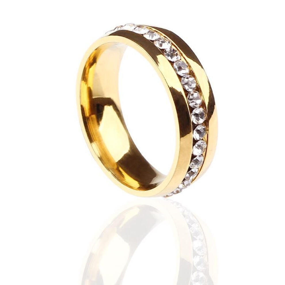 (gold, 10) Women Weight Loss CZ Crystal Ring Stainless Steel Slimming Healthy Ring Magnetic Therapy Jewelry