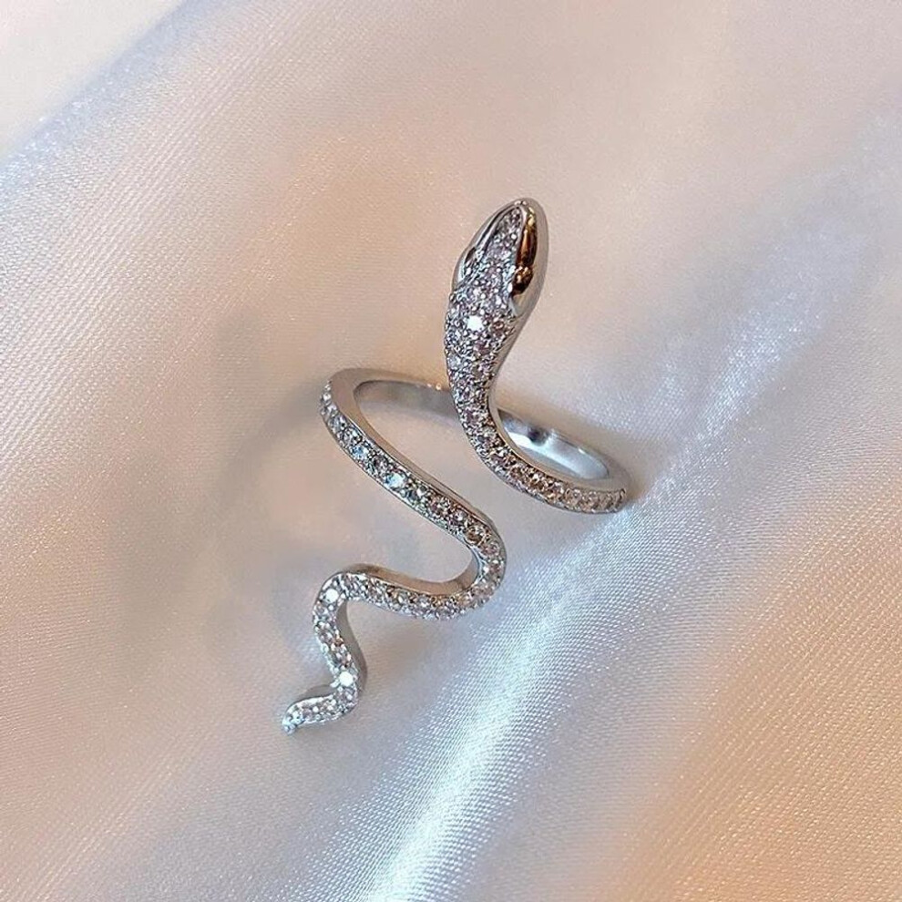 (silver) Sliver Color Open Snake Ring For Women Gothic Punk Adjustable Animal Finger Rings Party Wedding Statement Jewelry