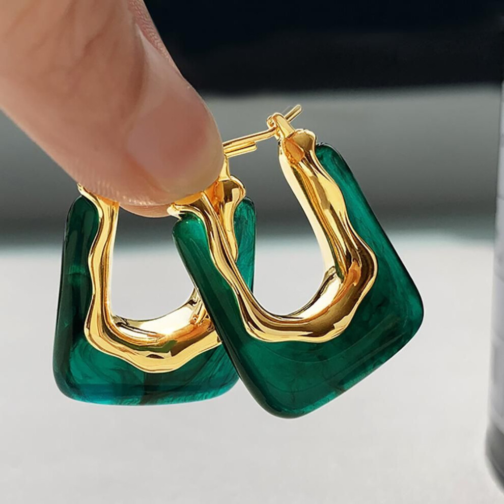 (green) Vintage Green Resin U-shaped Hoop Earrings For Women Personality Geometric Party Jewelry Gift