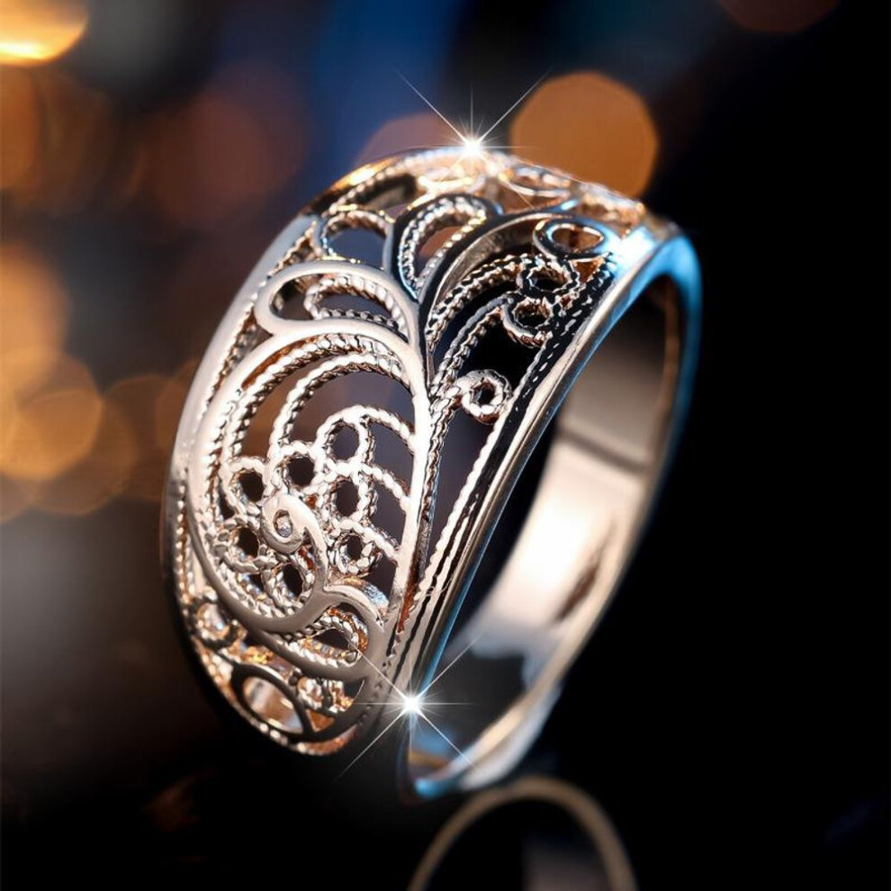 (gold, 8) Vintage Gold Color Hollow Flower Finger Ring For Women Ethnic Bridal Ring Wedding Jewelry
